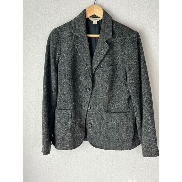 LL Bean Women's Size Medium Gray Textured Wool Blend Button Blazer Jacket N63 - Picture 1 of 9